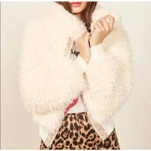 Reformation Freddie Faux Fur Jacket Cream Cozy Zip Up Coat Size XS